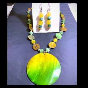 Green shell necklace with matching earrings!